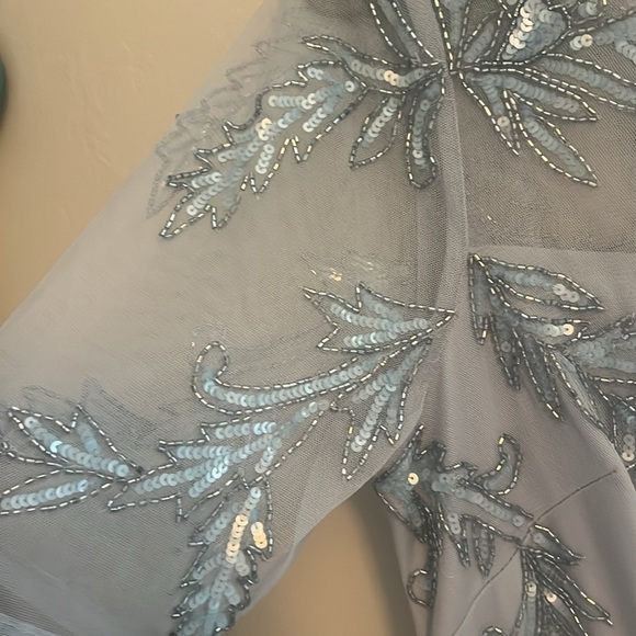 Elegant Ethereal Icy Blue Sequin Formal Dress with Sheer Accents - Picture 6 of 8
